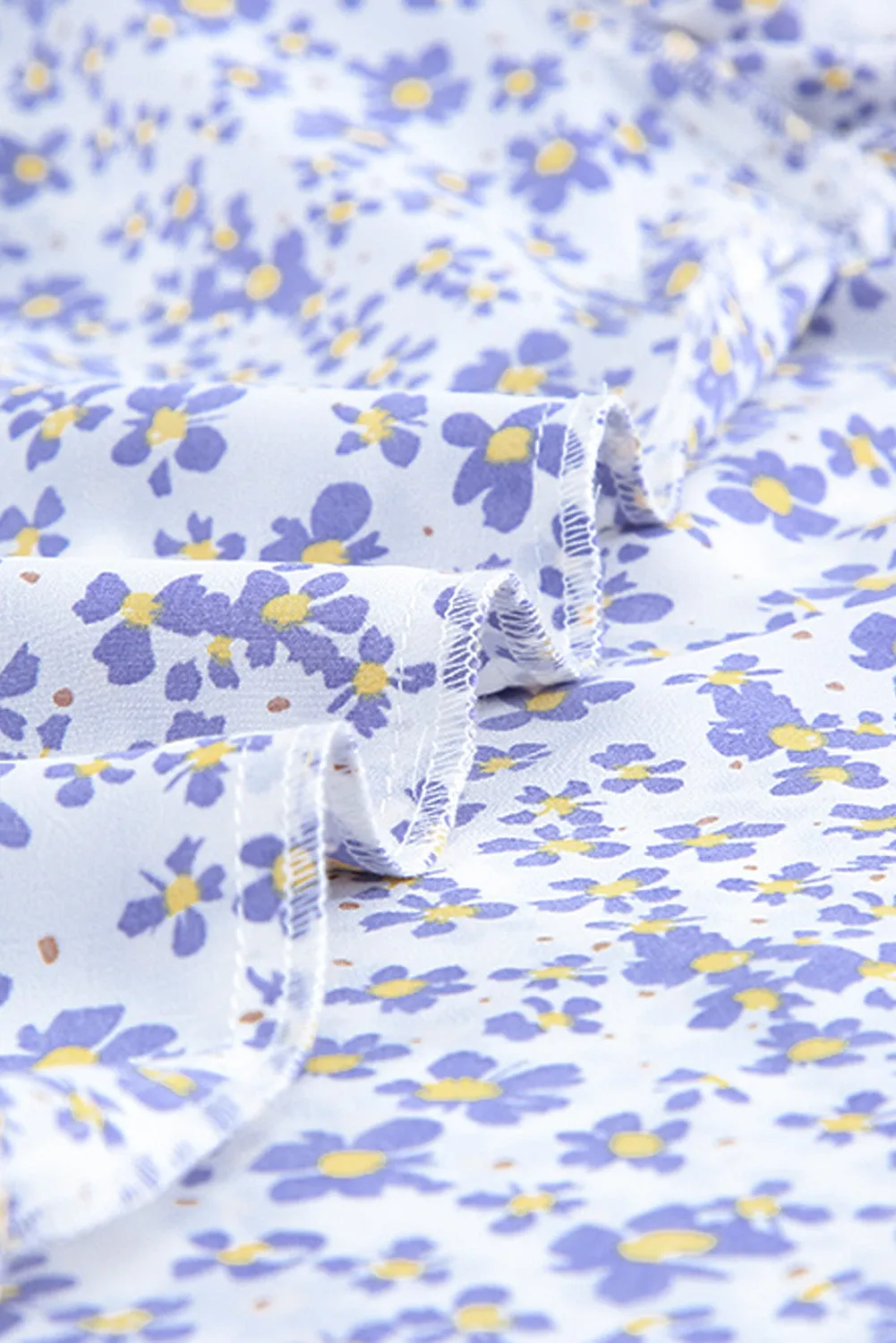 Daisy Print Smocked Ruffled V Neck Shirt