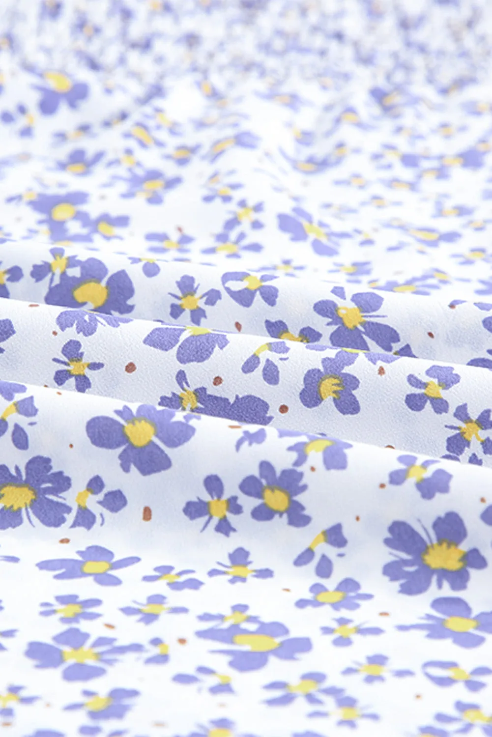Daisy Print Smocked Ruffled V Neck Shirt