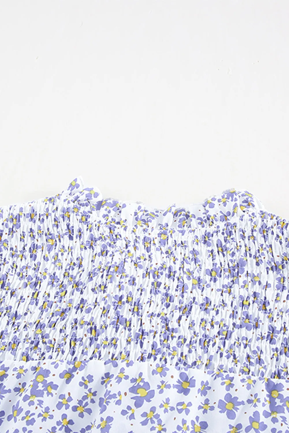 Daisy Print Smocked Ruffled V Neck Shirt