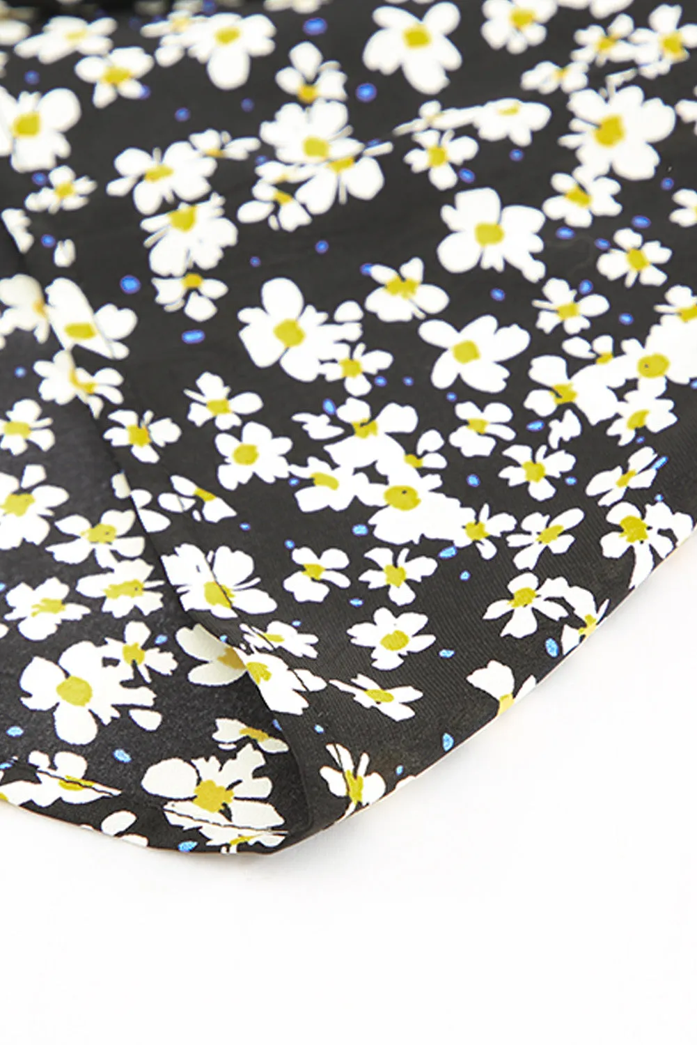 Daisy Print Smocked Ruffled V Neck Shirt