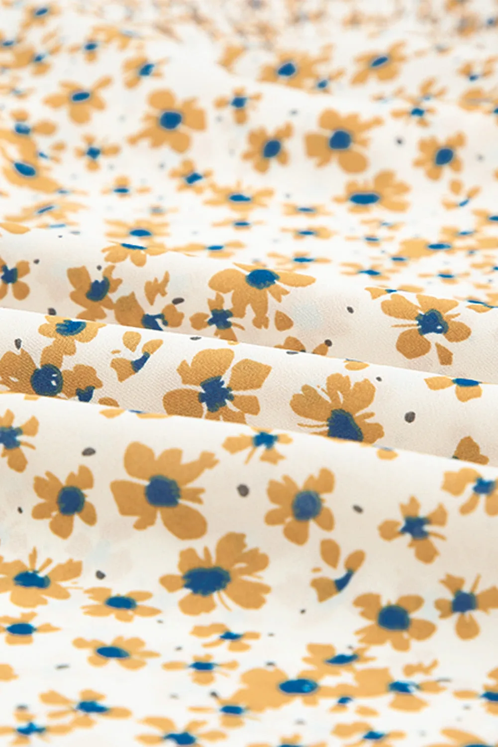Daisy Print Smocked Ruffled V Neck Shirt