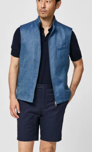 Di Pray Cobalt Wool, Silk & Linen Herringbone Vest / Bodywarmer