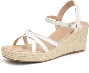 Dressy Open Toe Sandals Platform Wedge Sandals with Cushioned Insole and Ankle Strap Buckle,Strappy Espadrille Wedge Sandals for Women Comfortable Summer