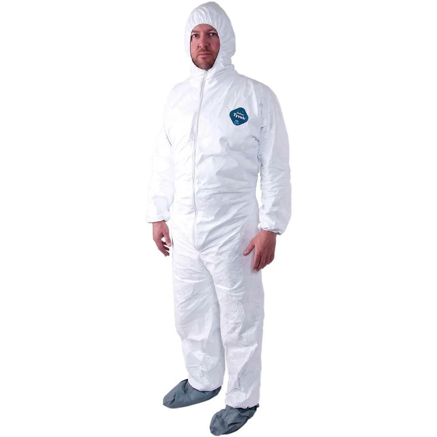 DuPont TY122S Dispoable Tyvek Coverall with Zipper Front, Elastic Wrists and Ankles with Attached Hood and Boots