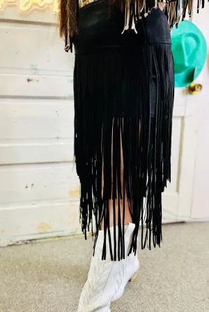 Dutton tiered fringe midi skirt