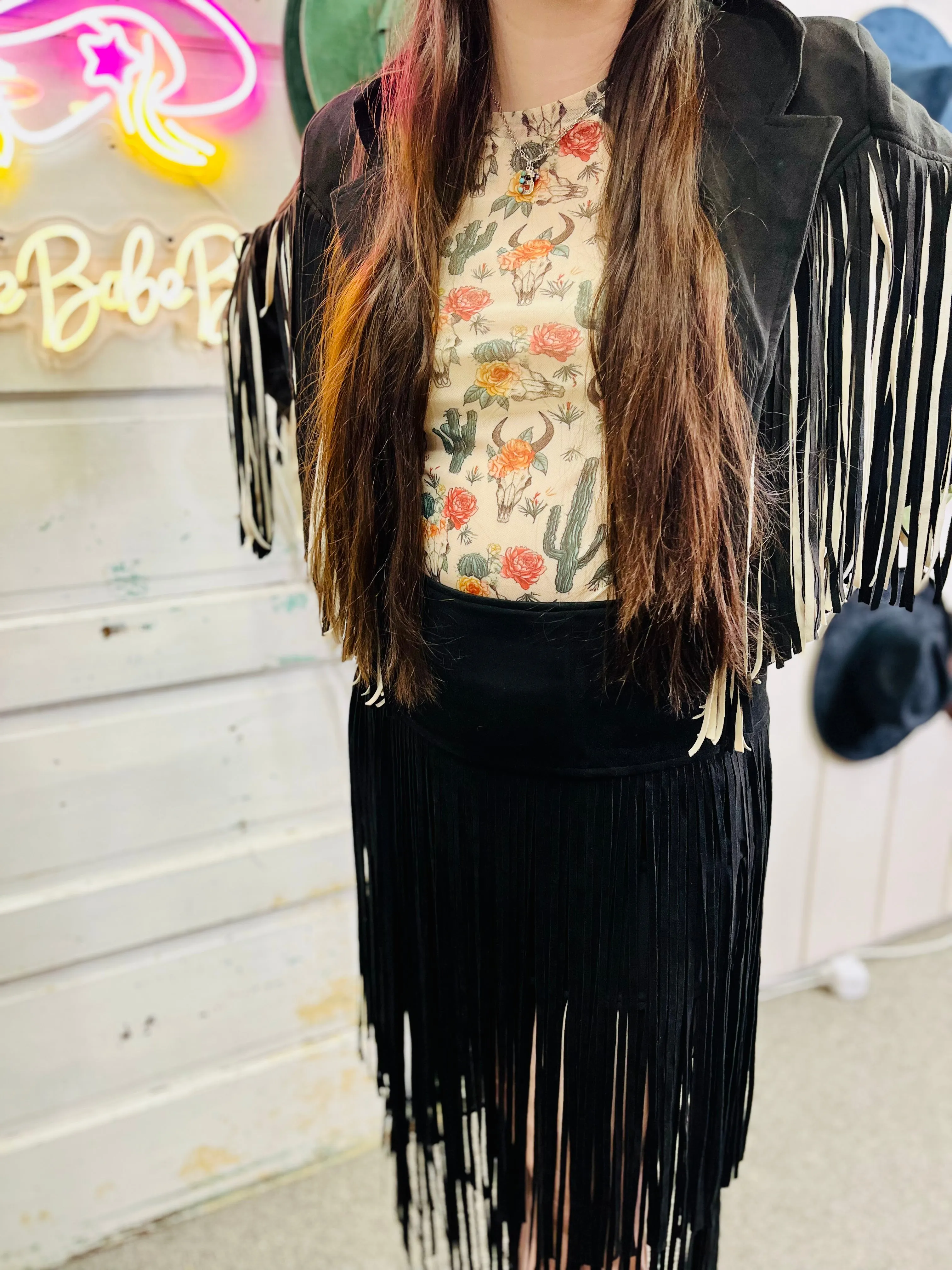 Dutton tiered fringe midi skirt