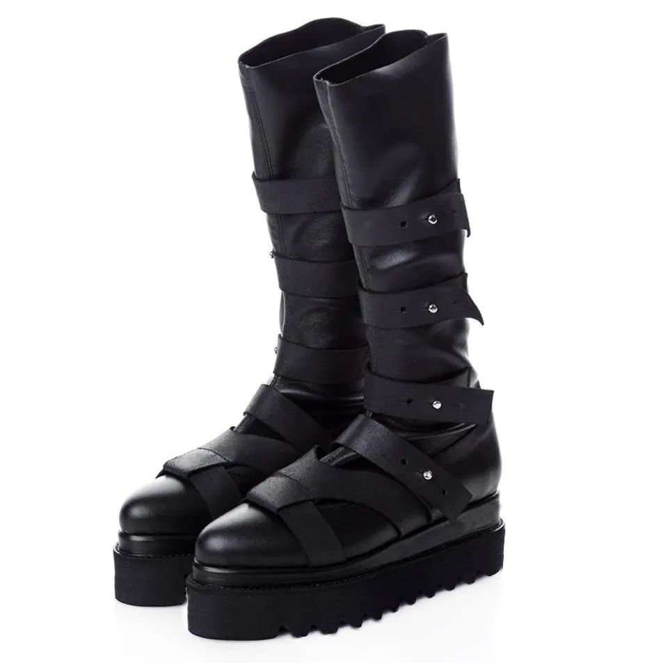 Easy Strappy black stretch boots