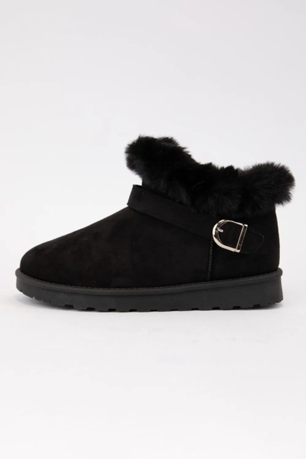 Explore More Collection - WILD DIVA Faux-Fur Buckle Round Toe Booties