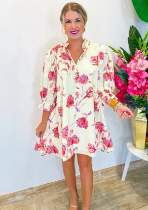 Falling Flowers Mini Dress - Cream