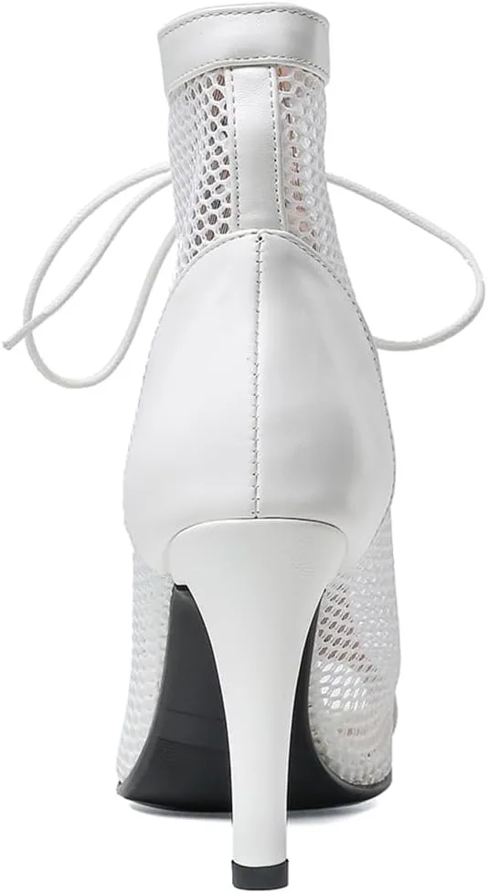 FENIKUSU Women's Ballroom Dance Shoes Peep Toe High Heel Summer Sandals Mesh Boots Plus Size Stilettos Model F4
