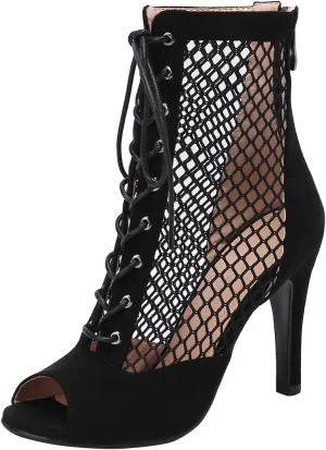 FENIKUSU Women's Ballroom Dance Shoes Peep Toe High Heel Summer Sandals Mesh Boots Plus Size Stilettos Model F4
