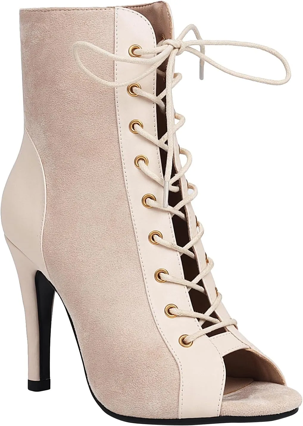 FENIKUSU Women's Ballroom Dance Shoes Peep Toe Lace-up Gladiator Stiletto Heeled Latin Salsa Boots Plus Size Model F41