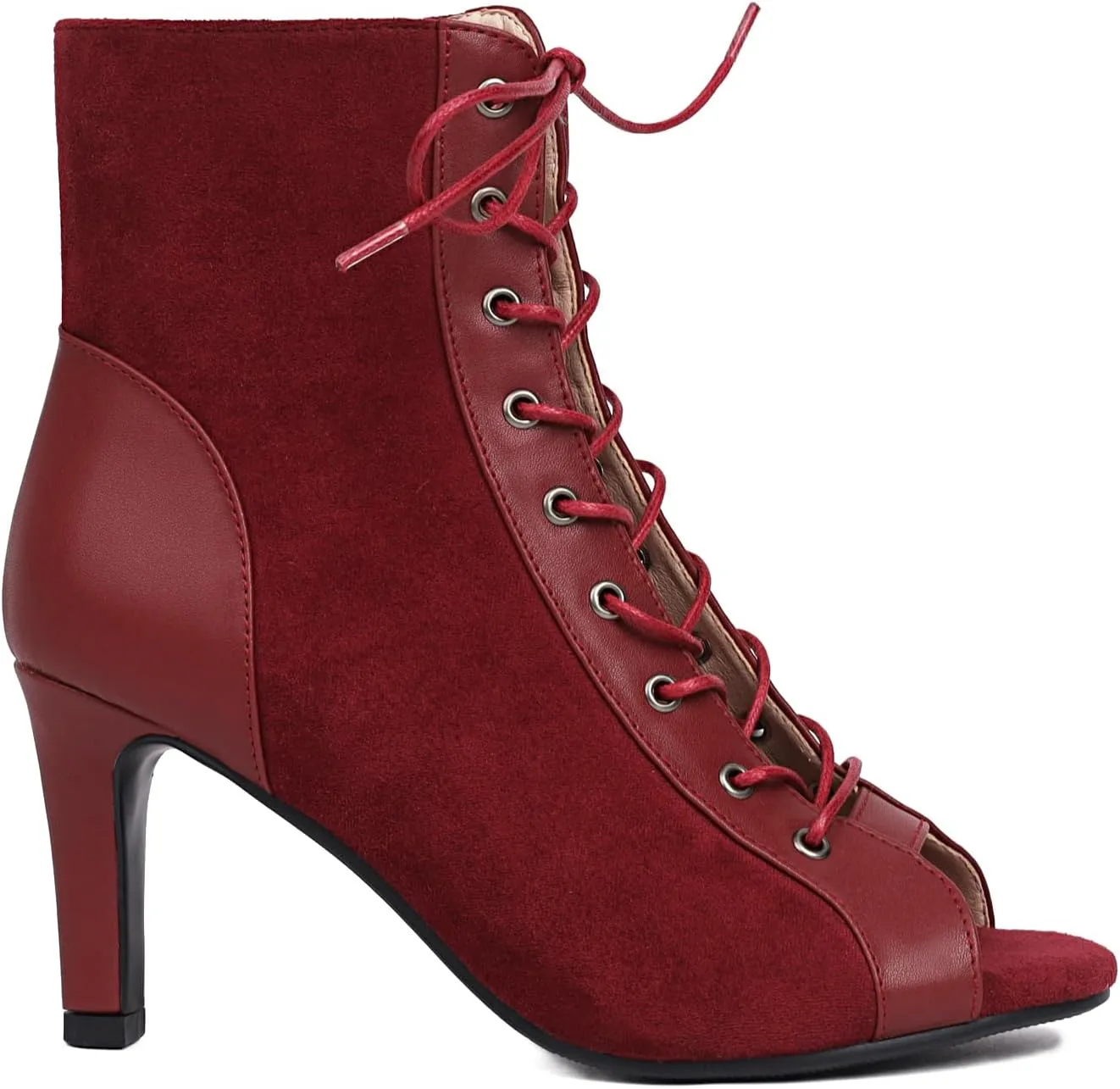 FENIKUSU Women's Ballroom Dance Shoes Peep Toe Lace-up Gladiator Stiletto Heeled Latin Salsa Boots Plus Size Model F41