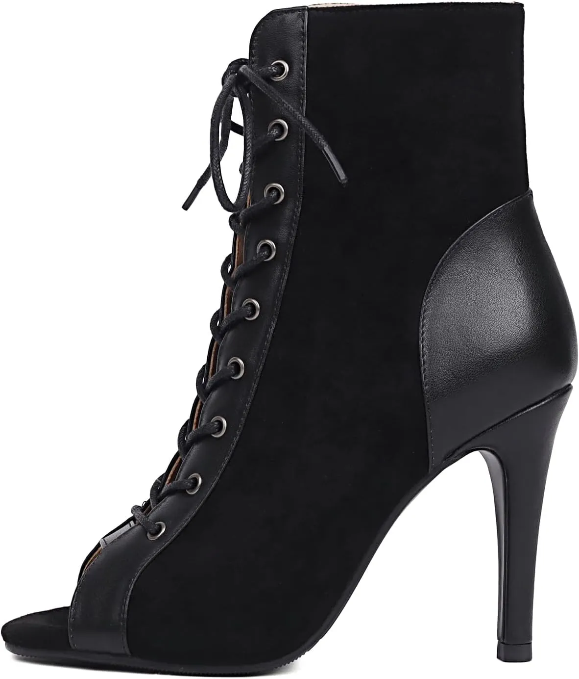 FENIKUSU Women's Ballroom Dance Shoes Peep Toe Lace-up Gladiator Stiletto Heeled Latin Salsa Boots Plus Size Model F41