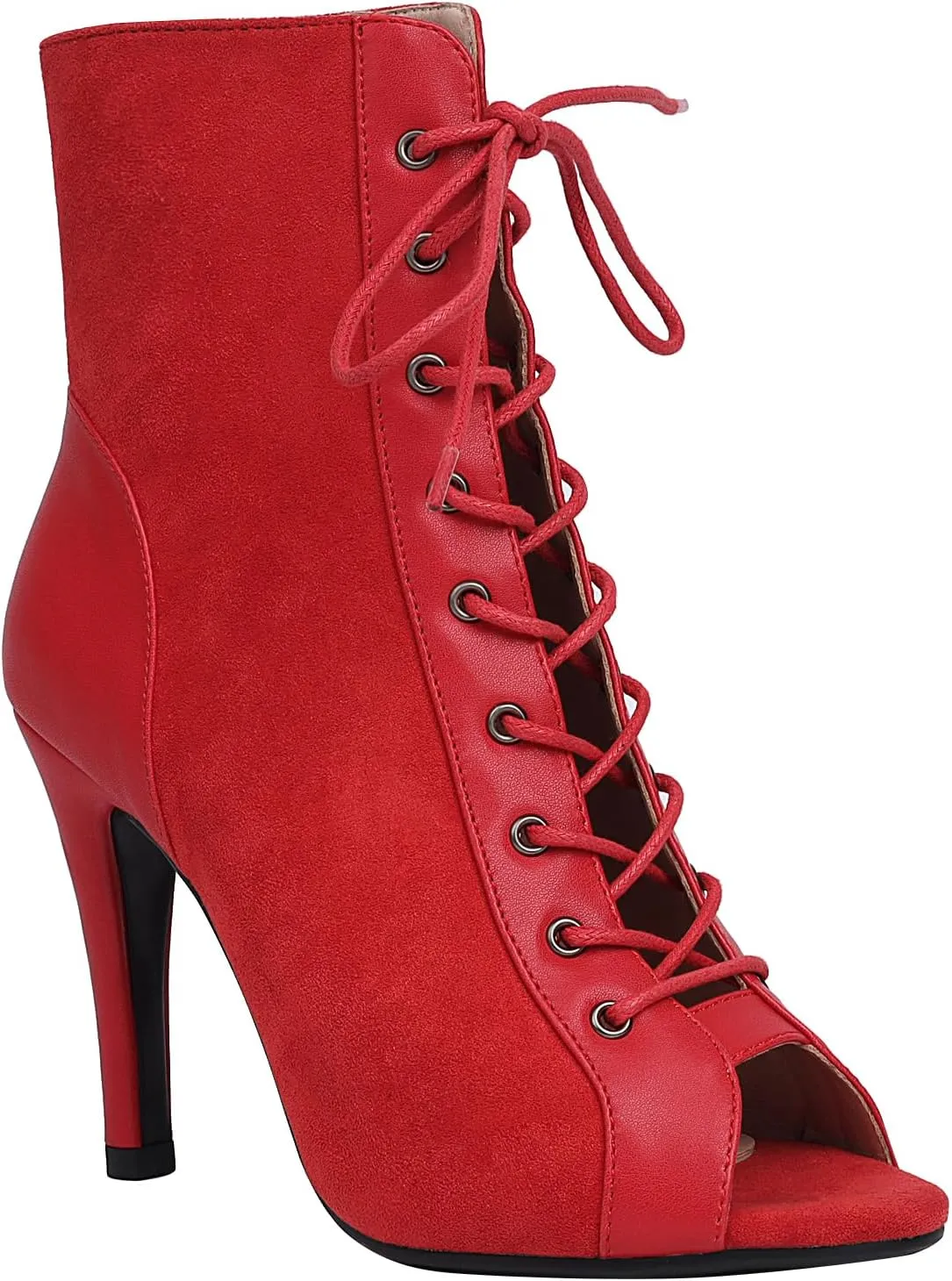 FENIKUSU Women's Ballroom Dance Shoes Peep Toe Lace-up Gladiator Stiletto Heeled Latin Salsa Boots Plus Size Model F41