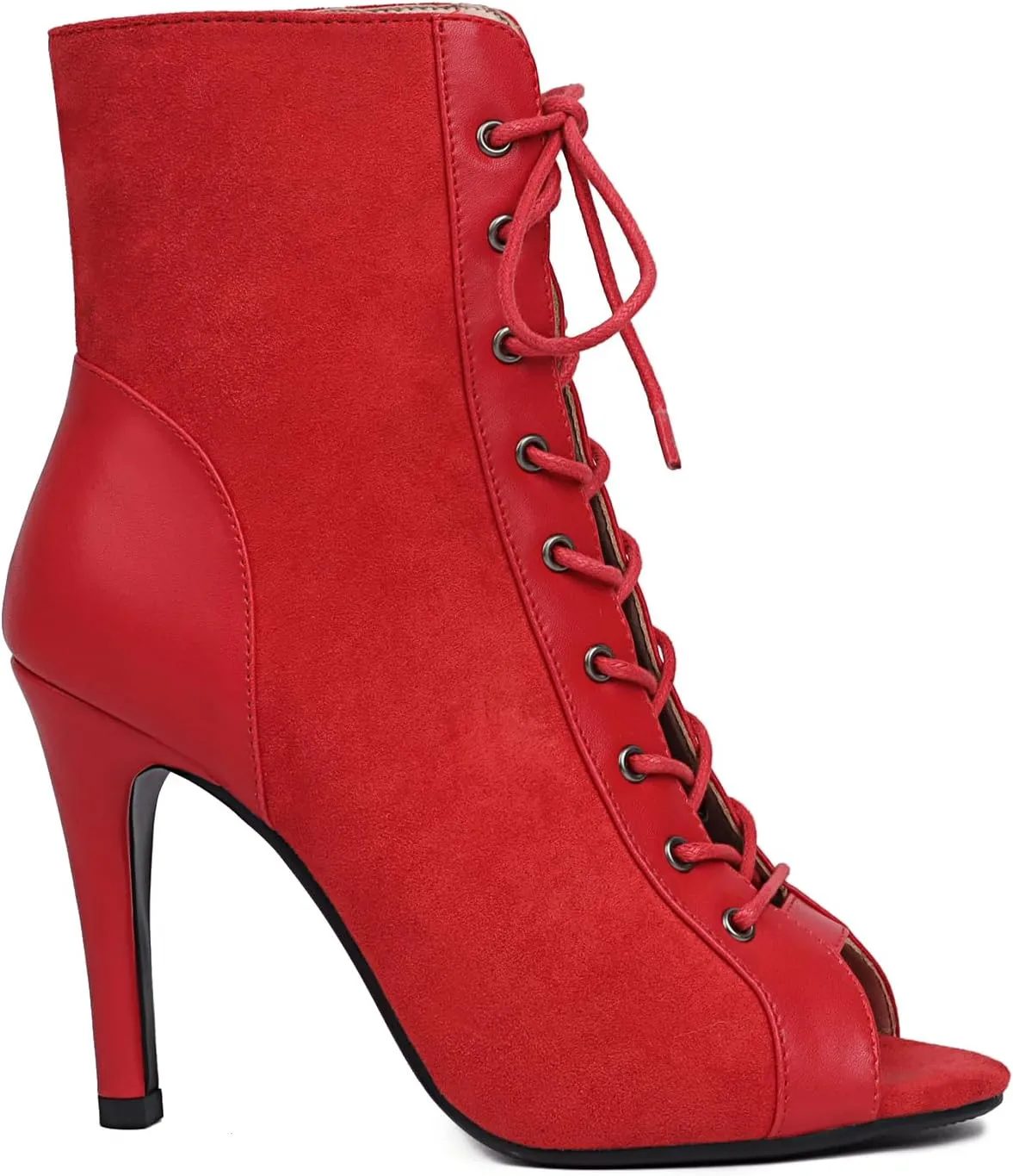 FENIKUSU Women's Ballroom Dance Shoes Peep Toe Lace-up Gladiator Stiletto Heeled Latin Salsa Boots Plus Size Model F41