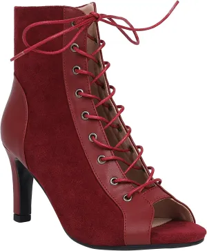 FENIKUSU Women's Ballroom Dance Shoes Peep Toe Lace-up Gladiator Stiletto Heeled Latin Salsa Boots Plus Size Model F41
