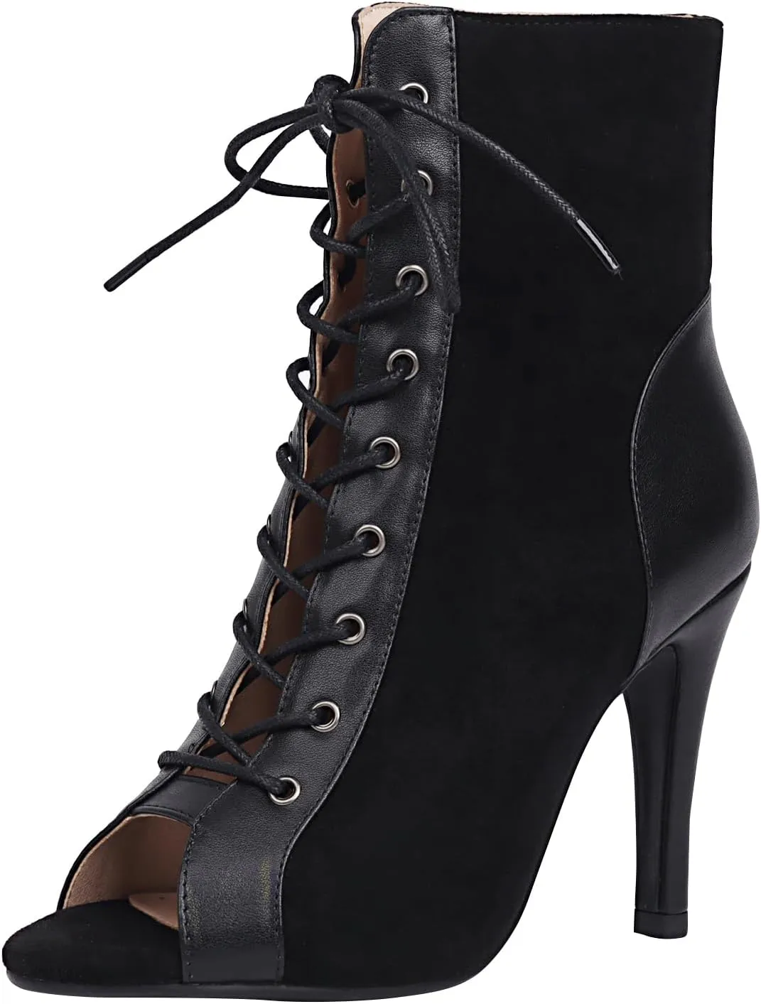 FENIKUSU Women's Ballroom Dance Shoes Peep Toe Lace-up Gladiator Stiletto Heeled Latin Salsa Boots Plus Size Model F41