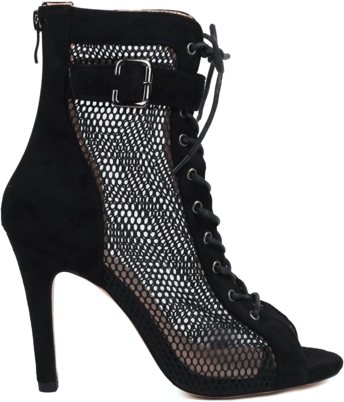 FENIKUSU Women's Peep Toe Dance Shoes for Ballroom High Heels Mesh Boots Stilettos Sandals Model F46