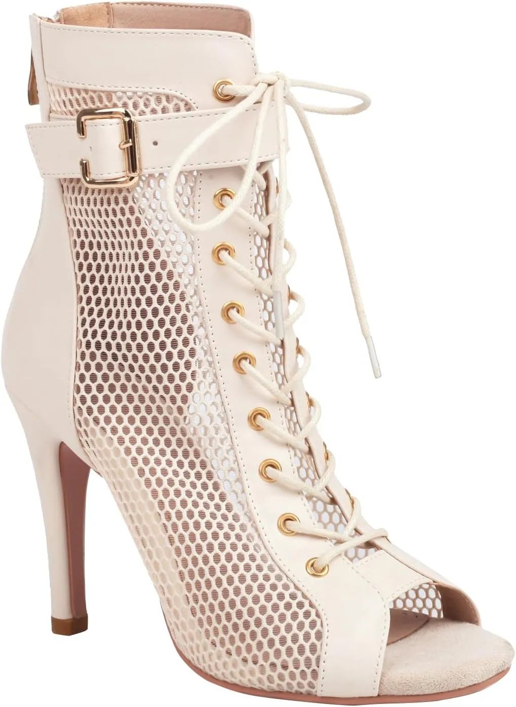 FENIKUSU Women's Peep Toe Dance Shoes for Ballroom High Heels Mesh Boots Stilettos Sandals Model F46