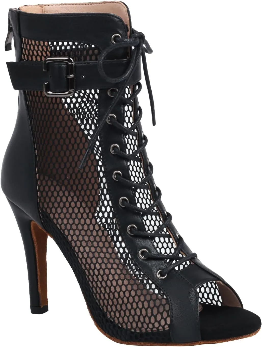 FENIKUSU Women's Peep Toe Dance Shoes for Ballroom High Heels Mesh Boots Stilettos Sandals Model F46