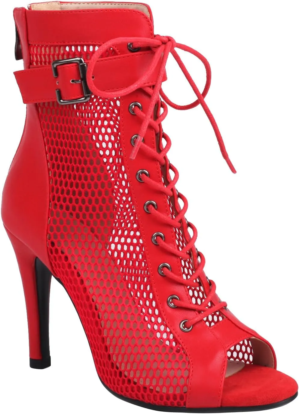 FENIKUSU Women's Peep Toe Dance Shoes for Ballroom High Heels Mesh Boots Stilettos Sandals Model F46