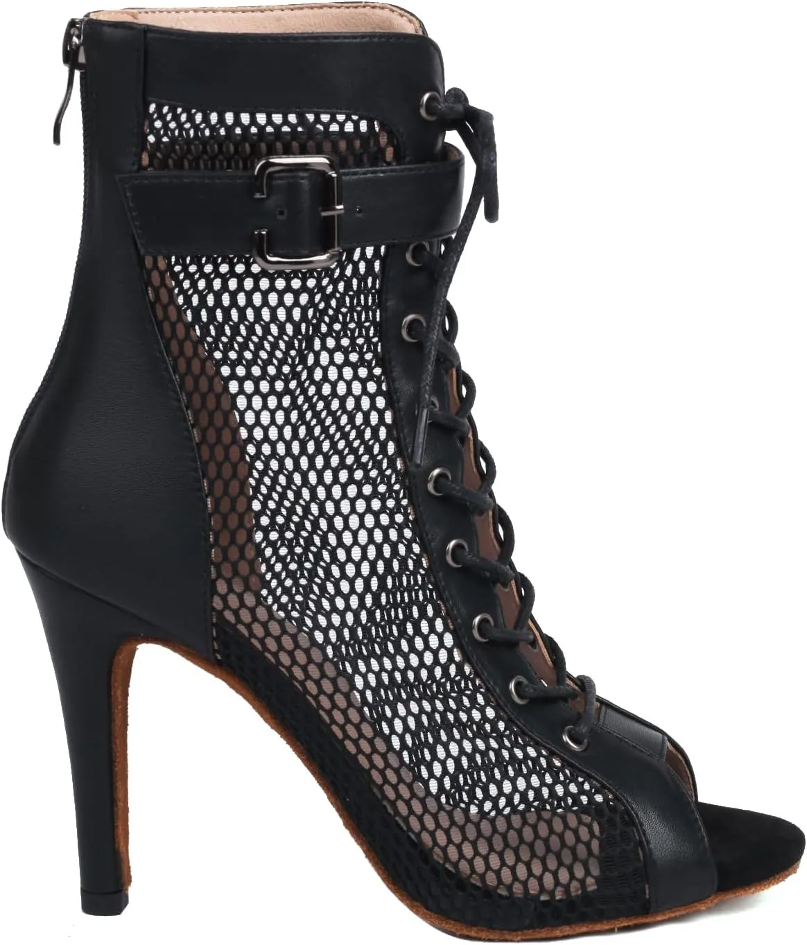 FENIKUSU Women's Peep Toe Dance Shoes for Ballroom High Heels Mesh Boots Stilettos Sandals Model F46
