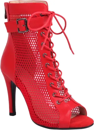 FENIKUSU Women's Peep Toe Dance Shoes for Ballroom High Heels Mesh Boots Stilettos Sandals Model F46