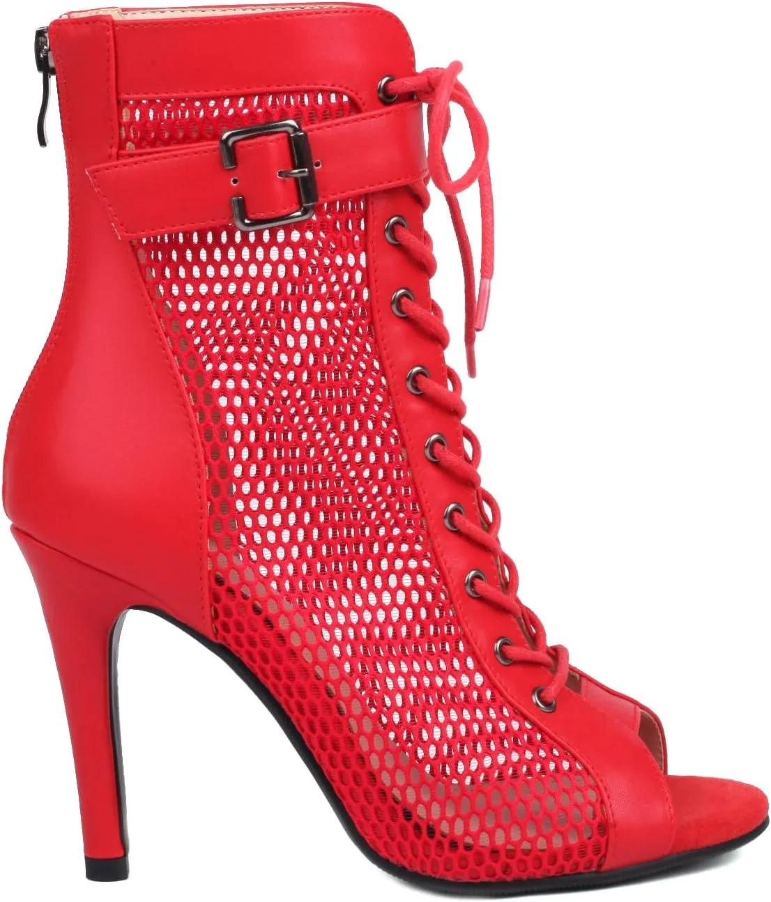 FENIKUSU Women's Peep Toe Dance Shoes for Ballroom High Heels Mesh Boots Stilettos Sandals Model F46