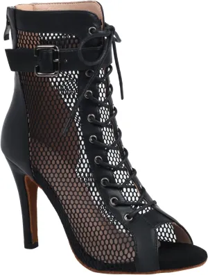 FENIKUSU Women's Peep Toe Dance Shoes for Ballroom High Heels Mesh Boots Stilettos Sandals Model F46