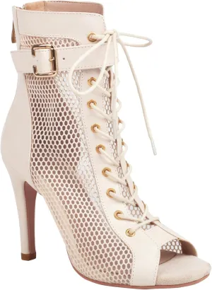FENIKUSU Women's Peep Toe Dance Shoes for Ballroom High Heels Mesh Boots Stilettos Sandals Model F46