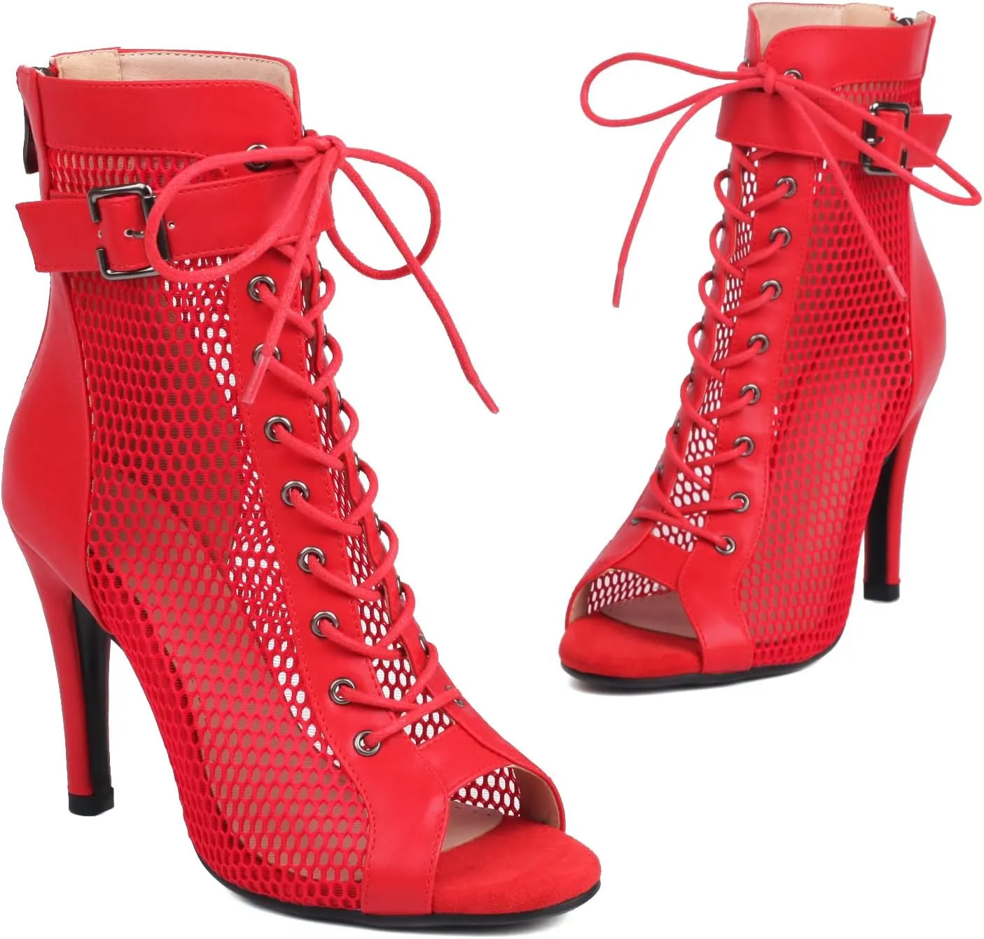FENIKUSU Women's Peep Toe Dance Shoes for Ballroom High Heels Mesh Boots Stilettos Sandals Model F46