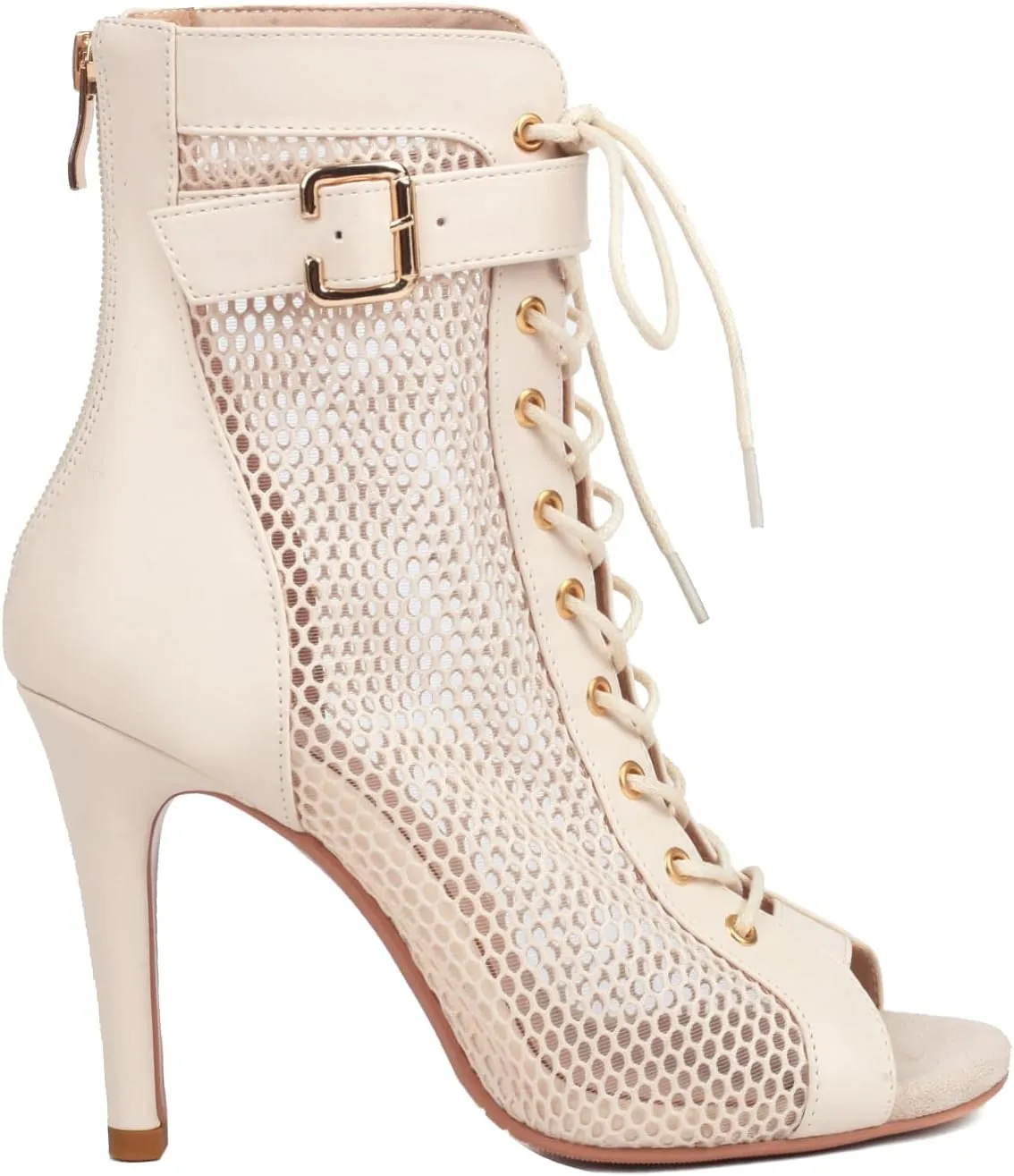 FENIKUSU Women's Peep Toe Dance Shoes for Ballroom High Heels Mesh Boots Stilettos Sandals Model F46