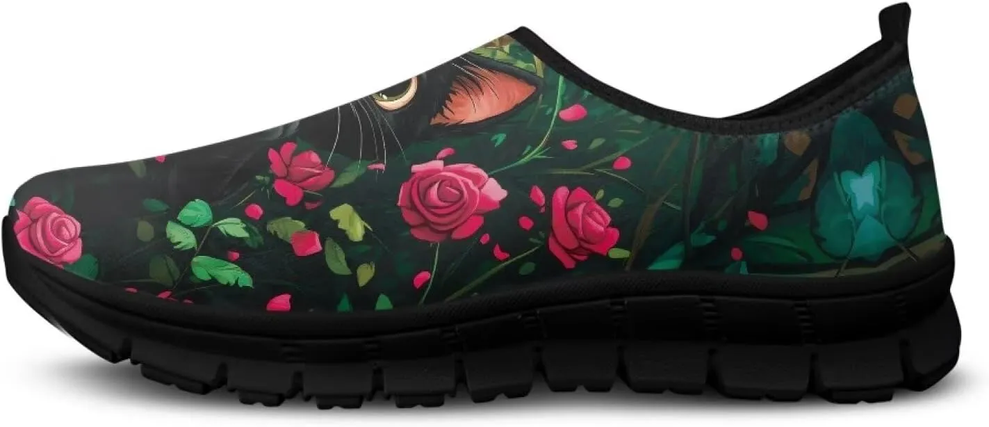 Floral Print Sneakers for Women Casual Low-Top Soft Anti-Skid Sneakers Slip On Lightweight Holiday Travel Shoes for Teen Girls US 5.5-11.5