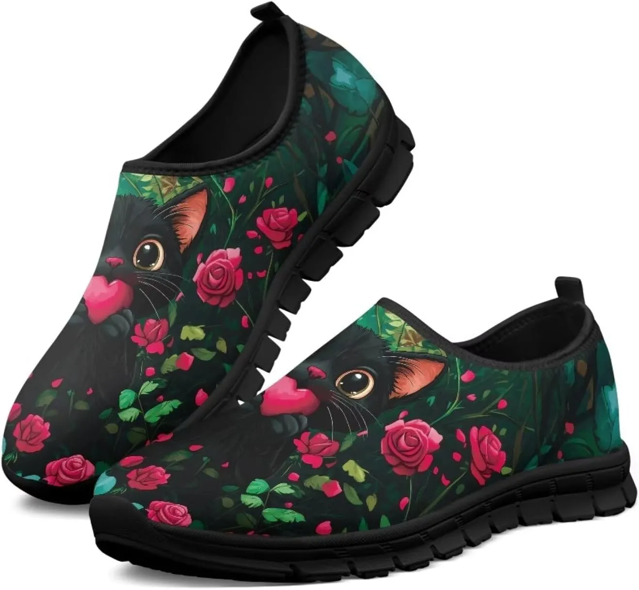Floral Print Sneakers for Women Casual Low-Top Soft Anti-Skid Sneakers Slip On Lightweight Holiday Travel Shoes for Teen Girls US 5.5-11.5