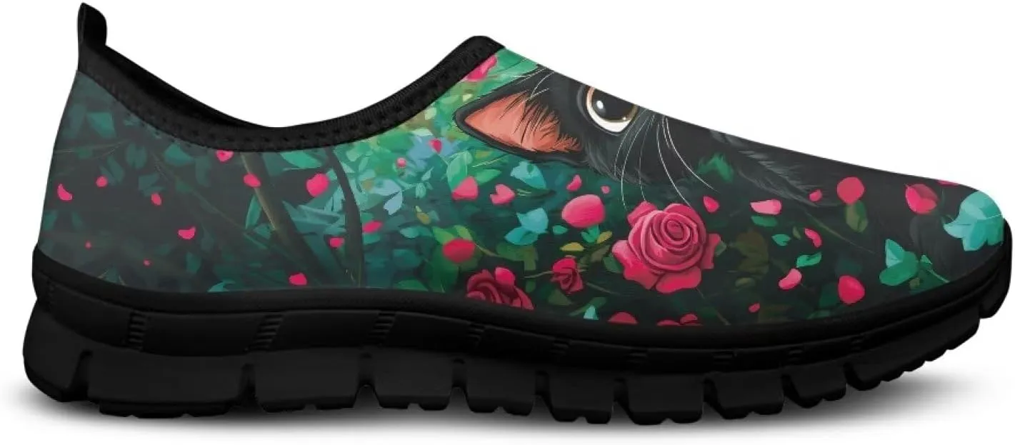 Floral Print Sneakers for Women Casual Low-Top Soft Anti-Skid Sneakers Slip On Lightweight Holiday Travel Shoes for Teen Girls US 5.5-11.5