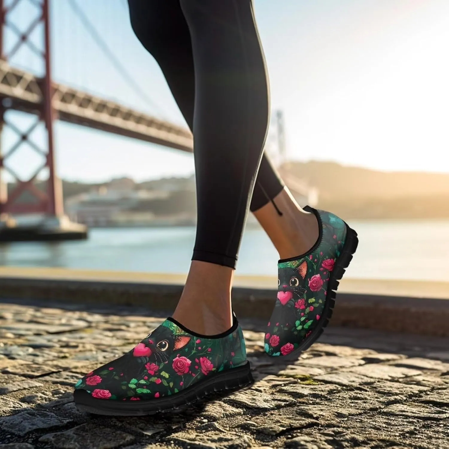 Floral Print Sneakers for Women Casual Low-Top Soft Anti-Skid Sneakers Slip On Lightweight Holiday Travel Shoes for Teen Girls US 5.5-11.5