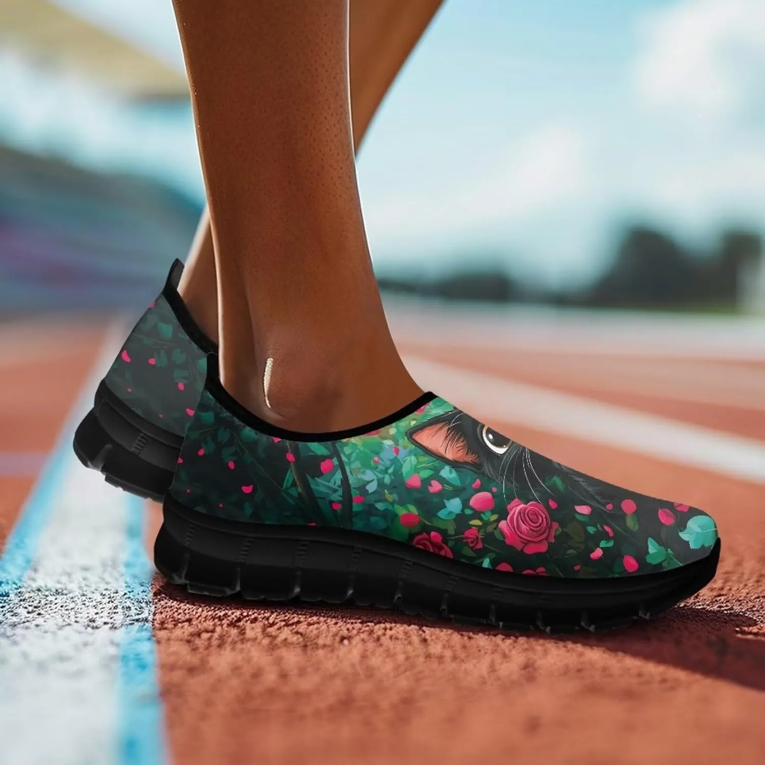Floral Print Sneakers for Women Casual Low-Top Soft Anti-Skid Sneakers Slip On Lightweight Holiday Travel Shoes for Teen Girls US 5.5-11.5