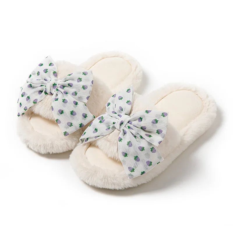Fur Slippers with Bow for Women