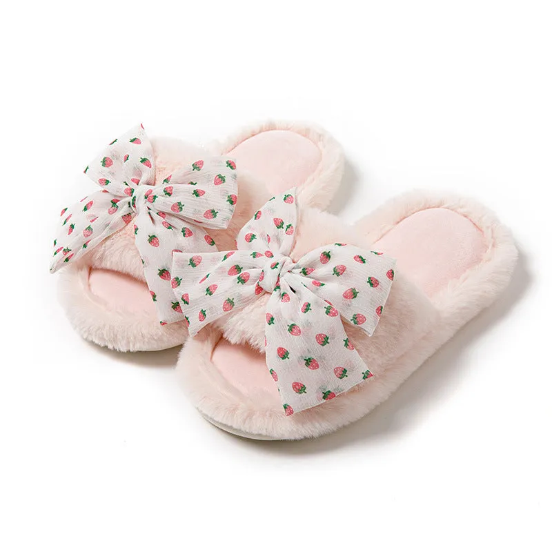 Fur Slippers with Bow for Women