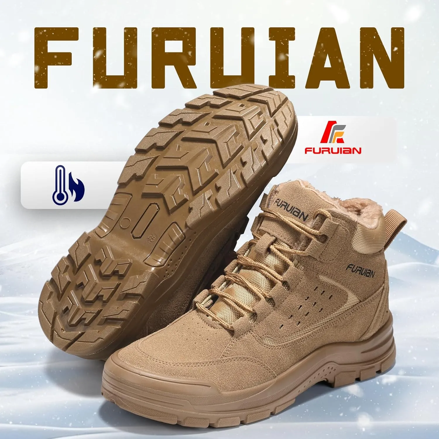 Furuian Winter Steel Toe Boots for Men - Insulated Safety Toe Work Shoes, Breathable Mid Top Tactical Boots for Industry Construction Safety
