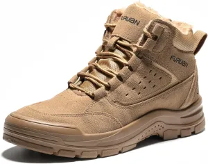 Furuian Winter Steel Toe Boots for Men - Insulated Safety Toe Work Shoes, Breathable Mid Top Tactical Boots for Industry Construction Safety