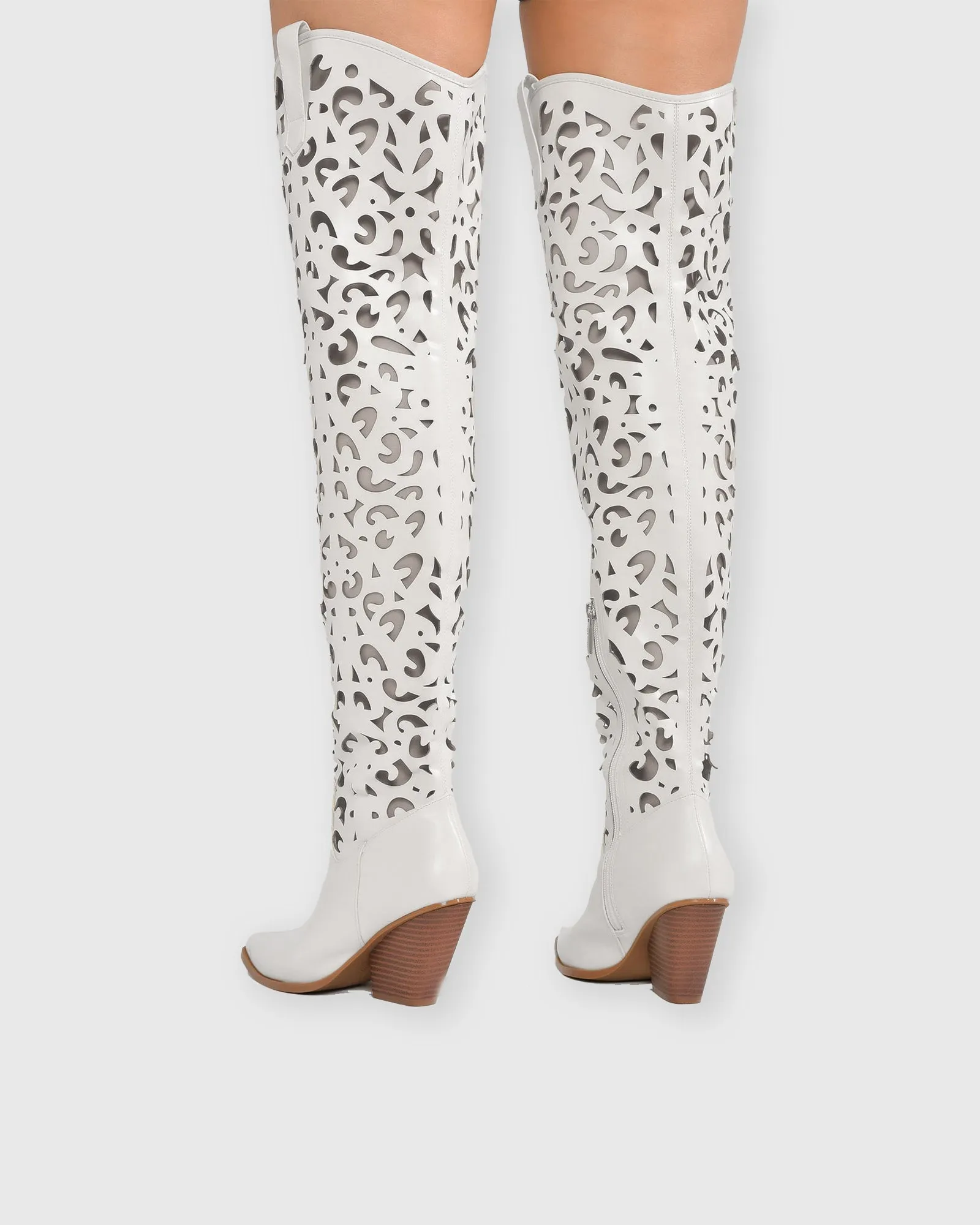 Gemma Cutout Knee High Boots In White