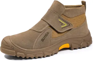 GLANOUDUN Welding Boots for Men Slip on Work Boots for Men Brown Steel Toe Boot Comfortable Welder Boot Construction Safety Footwear Indestructible Men's Steel Toe Shoes,6.5