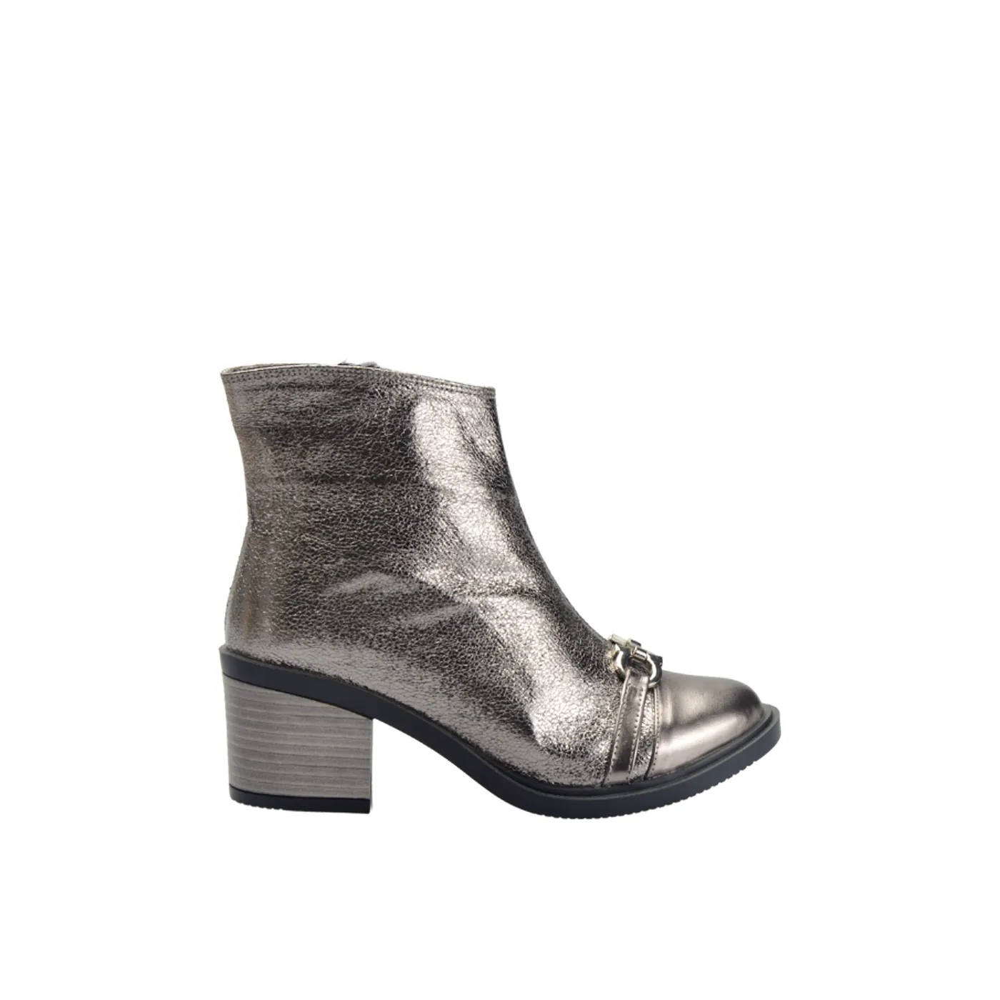 Gray Pointed Leather Half Boot With Buckle