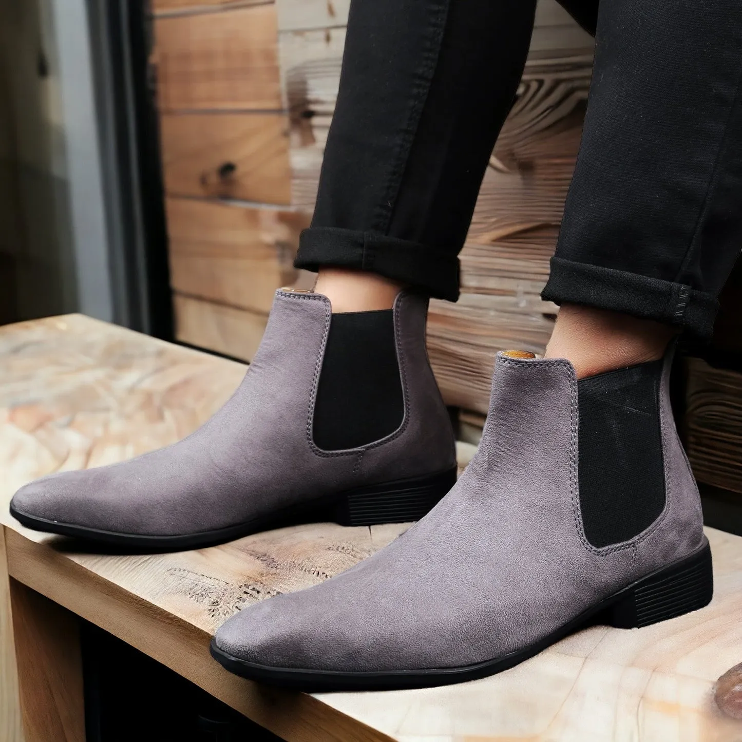 Grey Chelsea Suede Boots