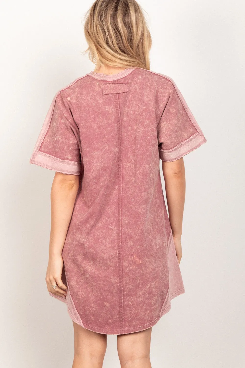 Haizea - Short Sleeve V-Neck Tee Dress - Mauve - Exclusively Online