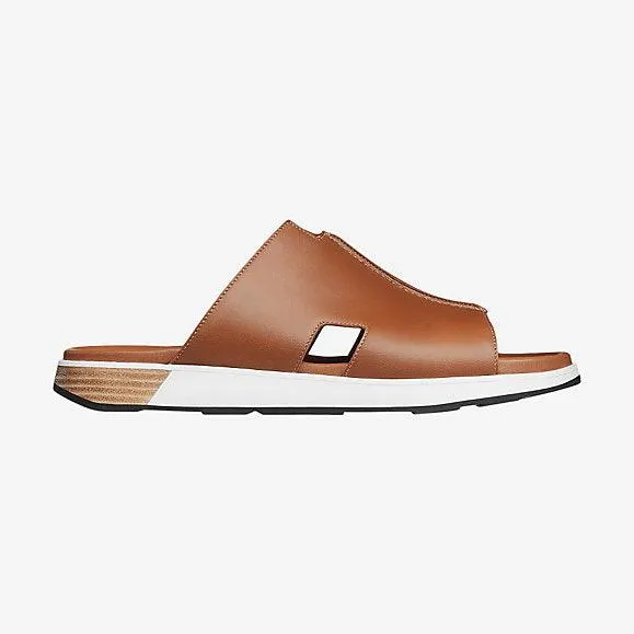 Herm Pharaon in calfskin sandal-Brown and White