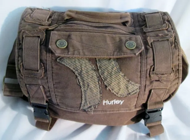 HURLEY Crossbody Bag Messenger Purse Laptop Carrier Case BROWN Vegan