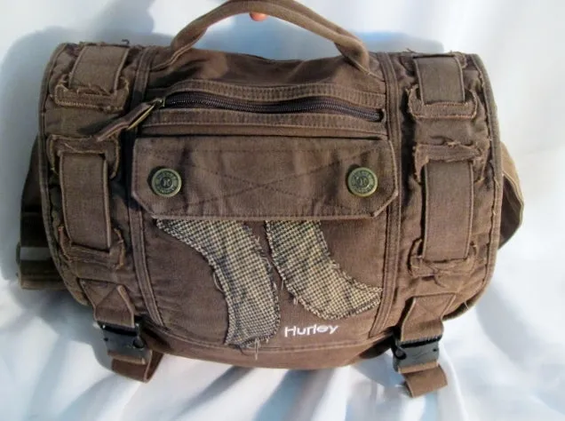 HURLEY Crossbody Bag Messenger Purse Laptop Carrier Case BROWN Vegan